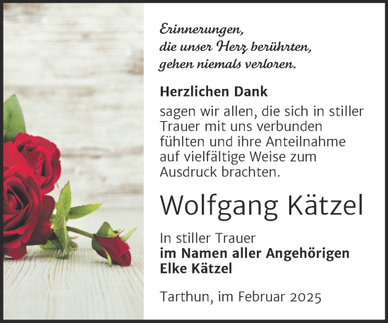 Traueranzeige von Wolfgang Kätzel von Super Sonntag Quedlingburg