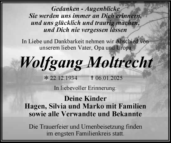 Traueranzeige von Wolfgang Moltrecht von Trauerkombi Dessau
