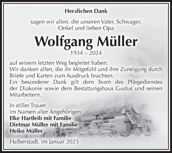 Traueranzeige von Wolfgang Müller von Volksstimme Halberstadt