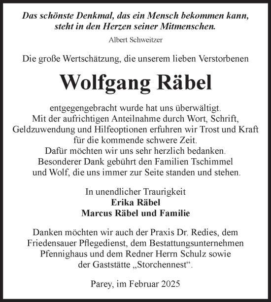Traueranzeige von Wolfgang Räbel von Volksstimme Burg/Genthin