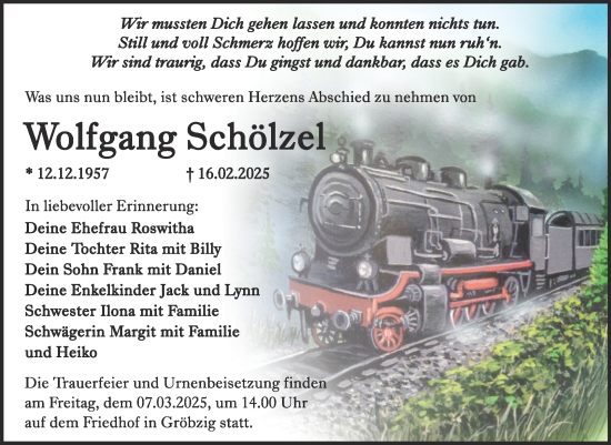 Traueranzeige von Wolfgang Schölzel von Trauerkombi Köthen