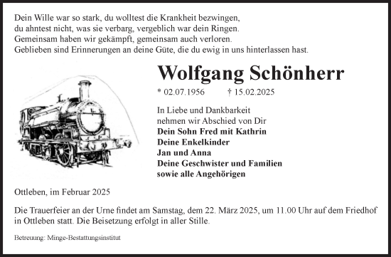 Traueranzeige von Wolfgang Schönherr von Volksstimme Oschersleben/Wanzleben