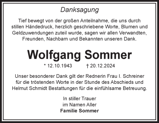 Traueranzeige von Wolfgang Sommer von Volksstimme Magdeburg