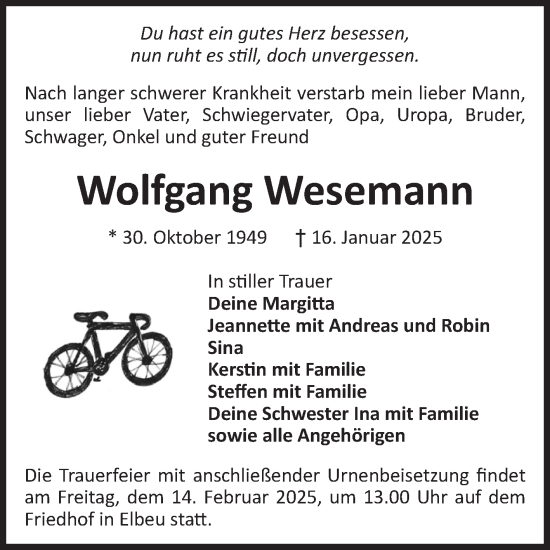 Traueranzeige von Wolfgang Wesemann von Volksstimme Haldensleben/Wolmirstedt
