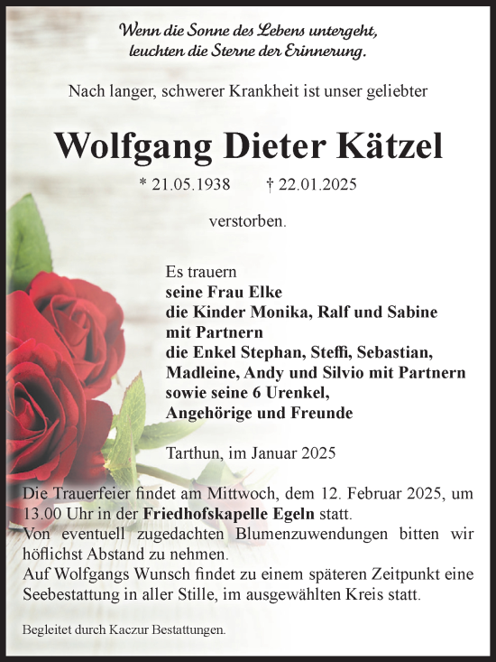 Traueranzeige von Wolfgang Dieter Kätzel von Super Sonntag Quedlingburg