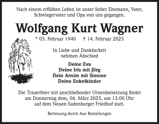 Traueranzeige von Wolfgang Kurt Wagner von Volksstimme Magdeburg