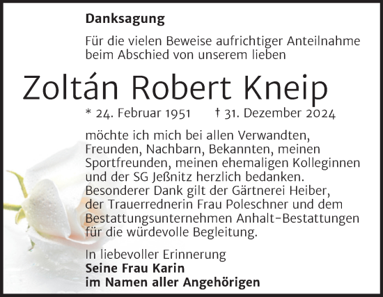 Traueranzeige von Zoltán Robert Kneip von SuperSonntag Bitterfeld