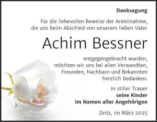 Traueranzeige von Achim Bessner von Trauerkombi Zeitz
