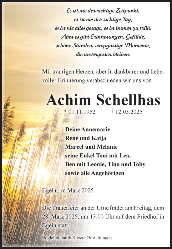 Traueranzeige von Achim Schellhas von Volksstimme Staßfurt