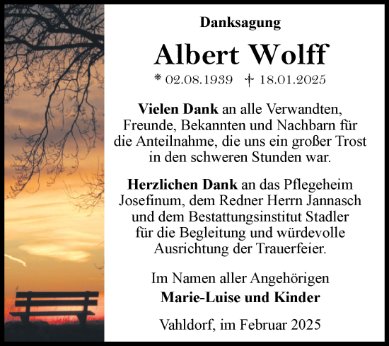 Traueranzeige von Albert Wolff von Volksstimme Haldensleben/Wolmirstedt