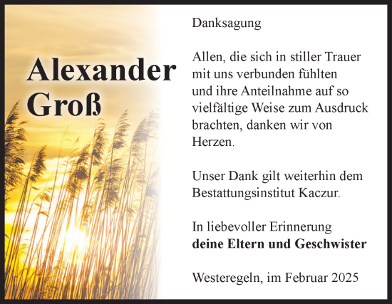 Traueranzeige von Alexander Groß von Volksstimme Staßfurt