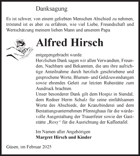 Traueranzeige von Alfred Hirsch von Volksstimme Burg/Genthin