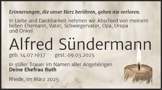 Traueranzeige von Alfred Sündermann von Trauerkombi Merseburg