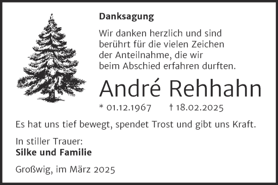 Traueranzeige von Andre Rehhahn von Trauerkombi Wittenberg