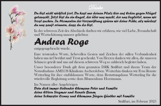 Traueranzeige von Andrea Roge 
