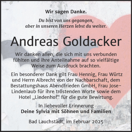 Traueranzeige von Andreas Goldacker von Trauerkombi Merseburg