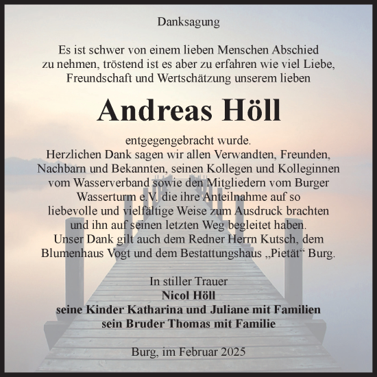 Traueranzeige von Andreas Höll von Volksstimme Burg/Genthin