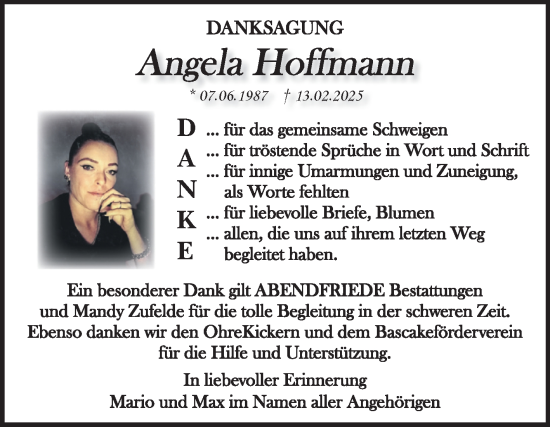 Traueranzeige von Angela Hoffmann von Volksstimme Haldensleben/Wolmirstedt