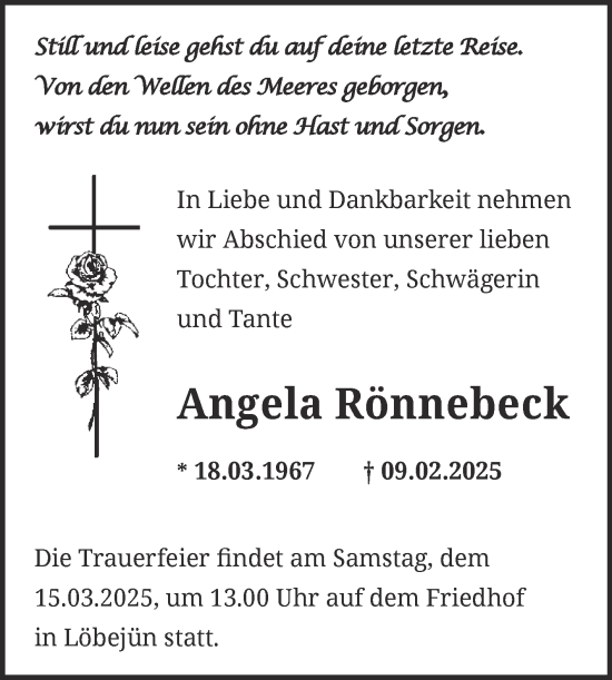 Traueranzeige von Angela Rönnebeck 
