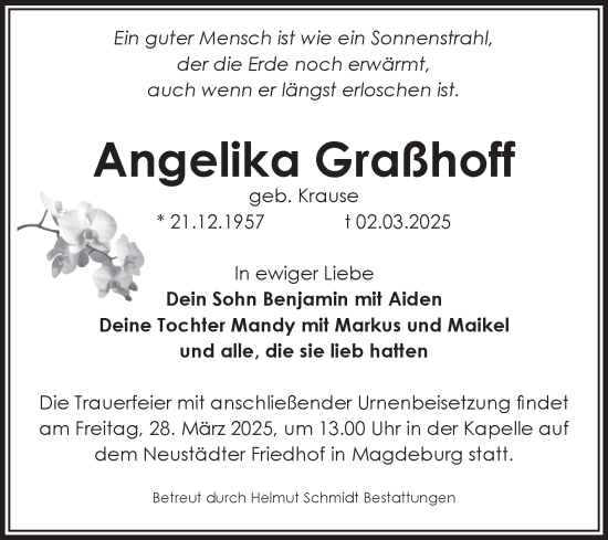 Traueranzeige von Angelika Graßhoff von Volksstimme Magdeburg