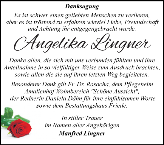 Traueranzeige von Angelika Lingner von Trauerkombi Dessau