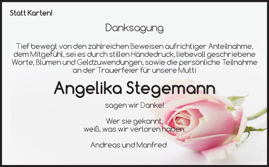 Traueranzeige von Angelika Stegemann von Volksstimme Magdeburg