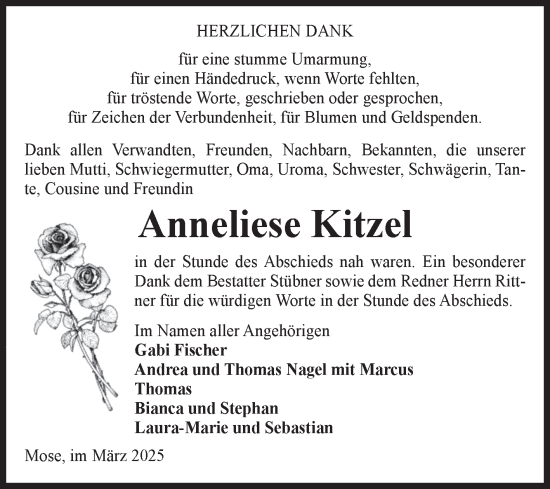 Traueranzeige von Anneliese Kitzel von Volksstimme Haldensleben/Wolmirstedt