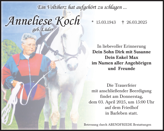 Traueranzeige von Anneliese Koch von Volksstimme Haldensleben/Wolmirstedt