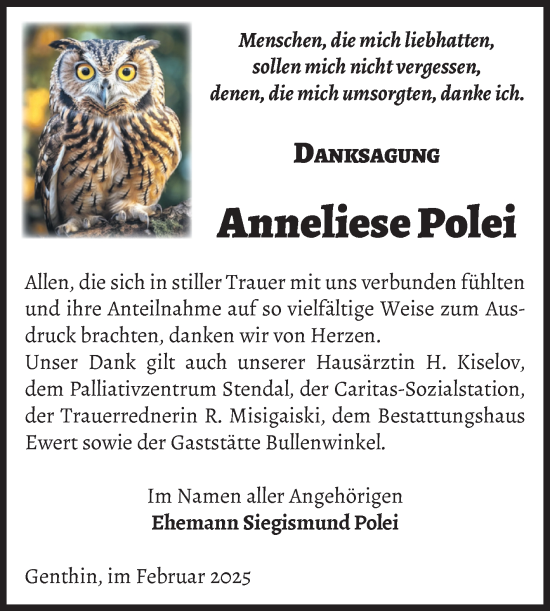 Traueranzeige von Anneliese Polei von Volksstimme Burg/Genthin