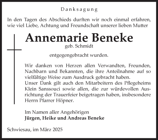 Traueranzeige von Annemarie Beneke von Volksstimme Altmark West