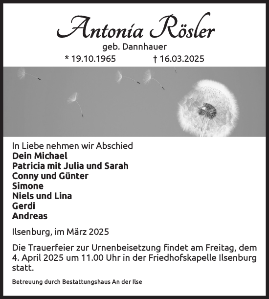 Traueranzeige von Antonia Rösler von Volksstimme Wernigerode