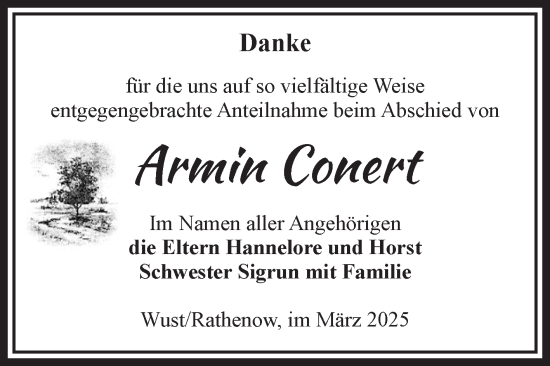 Traueranzeige von Armin Conert von Volksstimme Altmark Ost
