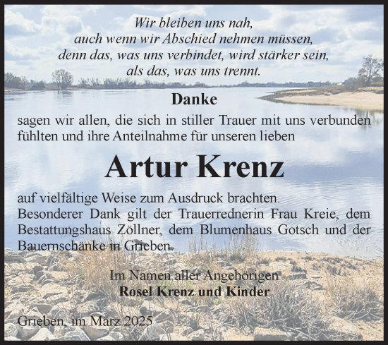 Traueranzeige von Artur Krenz von Volksstimme Altmark Ost