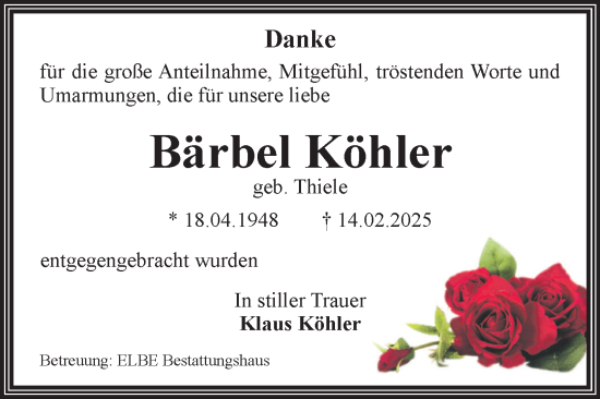 Traueranzeige von Bärbel Köhler von Volksstimme Magdeburg