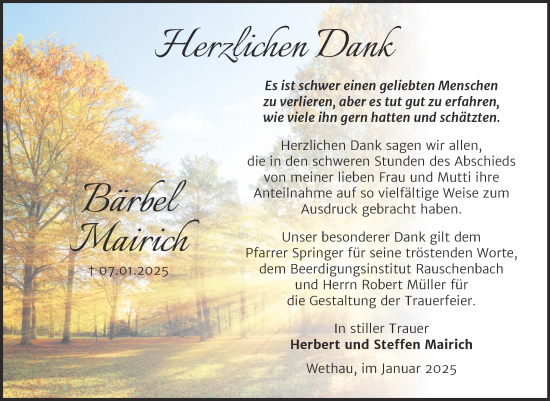 Traueranzeige von Bärbel Mairich von Super Sonntag Naumburg/Nebra