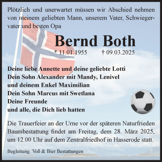 Traueranzeige von Bernd Both von Volksstimme Wernigerode