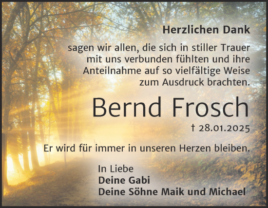 Traueranzeige von Bernd Frosch von Trauerkombi Wittenberg