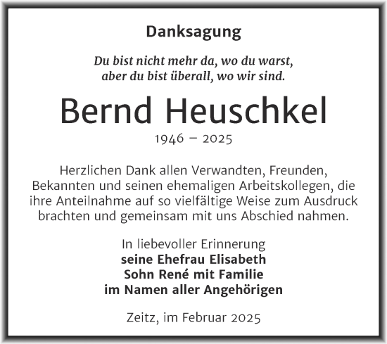 Traueranzeige von Bernd Heuschkel von Trauerkombi Zeitz