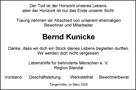 Traueranzeige von Bernd Kunicke 