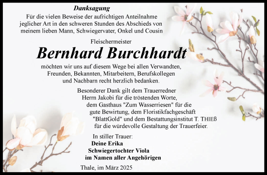 Traueranzeige von Bernhard Burchhardt von Trauerkombi Quedlinburg