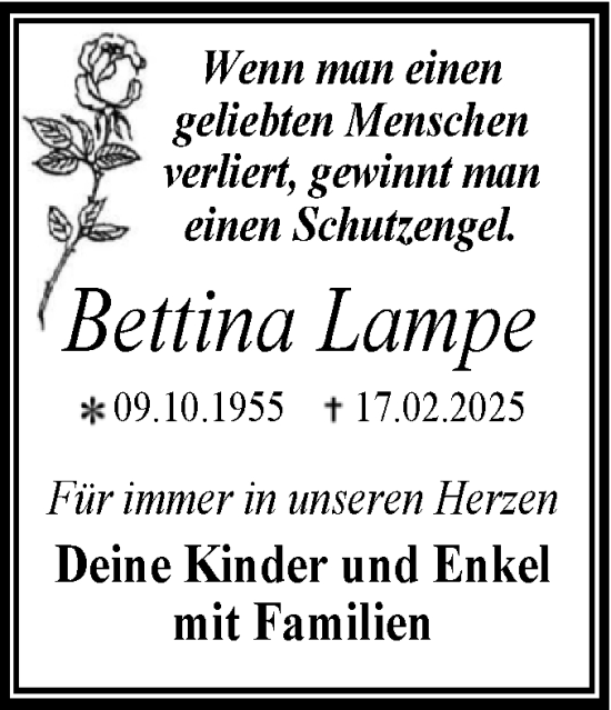 Traueranzeige von Bettina Lampe von Trauerkombi Wittenberg