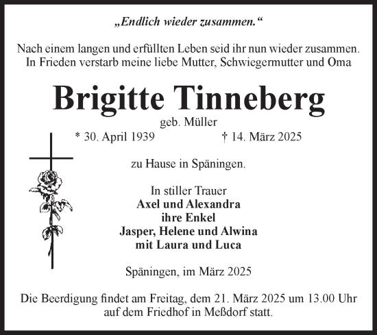Traueranzeige von Brigitte Tinneberg von Volksstimme Altmark Ost