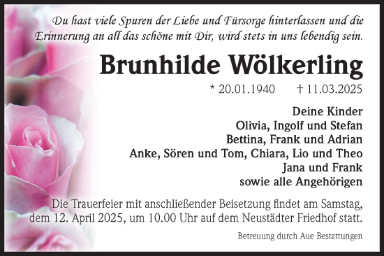Traueranzeige von Brunhilde Wölkerling von Volksstimme Magdeburg