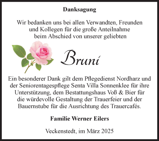 Traueranzeige von Bruni  von Volksstimme Wernigerode