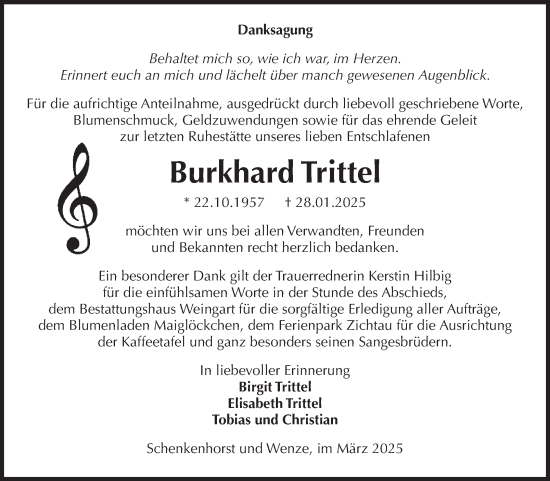 Traueranzeige von Burkhard Trittel von Volksstimme Altmark West