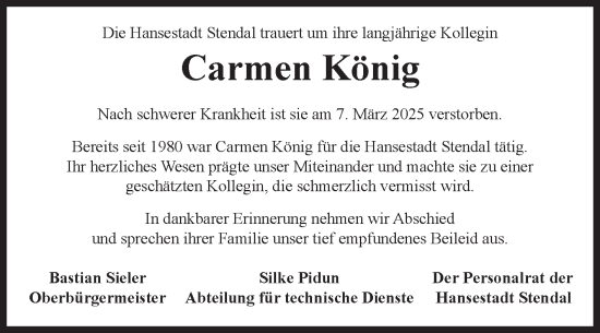 Traueranzeige von Carmen König 