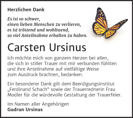 Traueranzeige von Carsten Ursinus von Trauerkombi Wittenberg