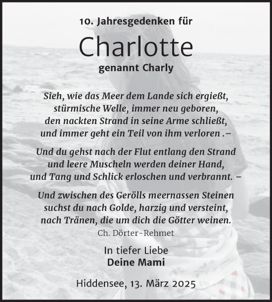 Traueranzeige von Charlotte  von Mitteldeutsche Zeitung Halle/Saalkreis