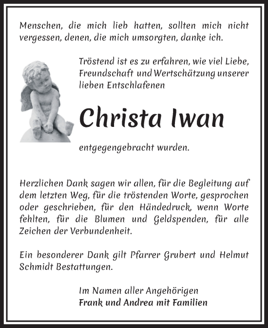 Traueranzeige von Christa Iwan von Volksstimme Magdeburg
