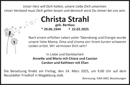 Traueranzeige von Christa Strahl von Volksstimme Magdeburg